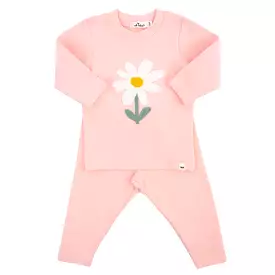 oh baby! Two Piece Set - White Daisy Applique - Pale Pink