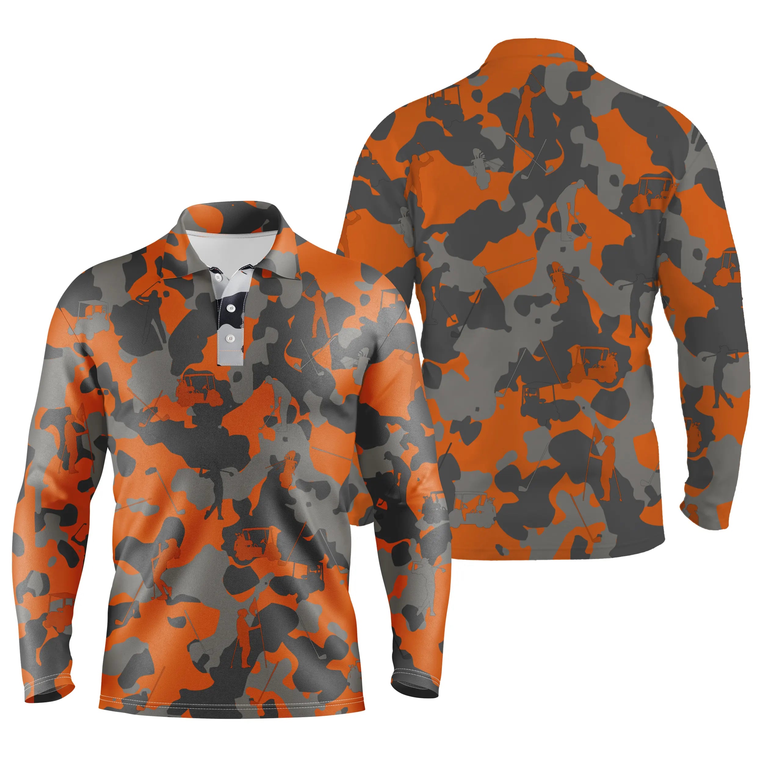 Orange Noir et Gris Camouflage, Polo de Golf, Polo de Sport Homme Femme, Cadeau Original pour Fans de Golf, Motif Militaire, Gol