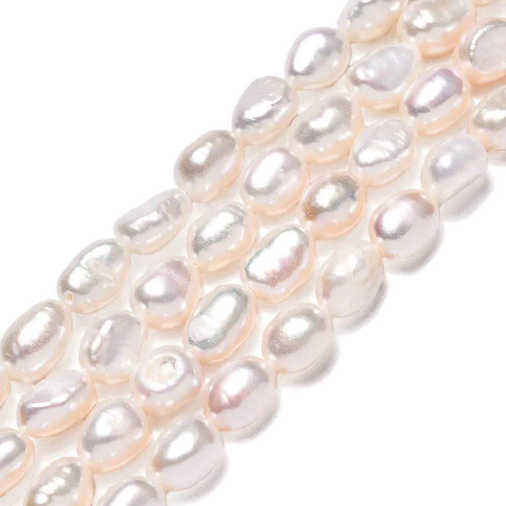 Pearl Beads, Natural, Freshwater, Cultured,Two Sides Polished, Rice, White, 7x5.5mm