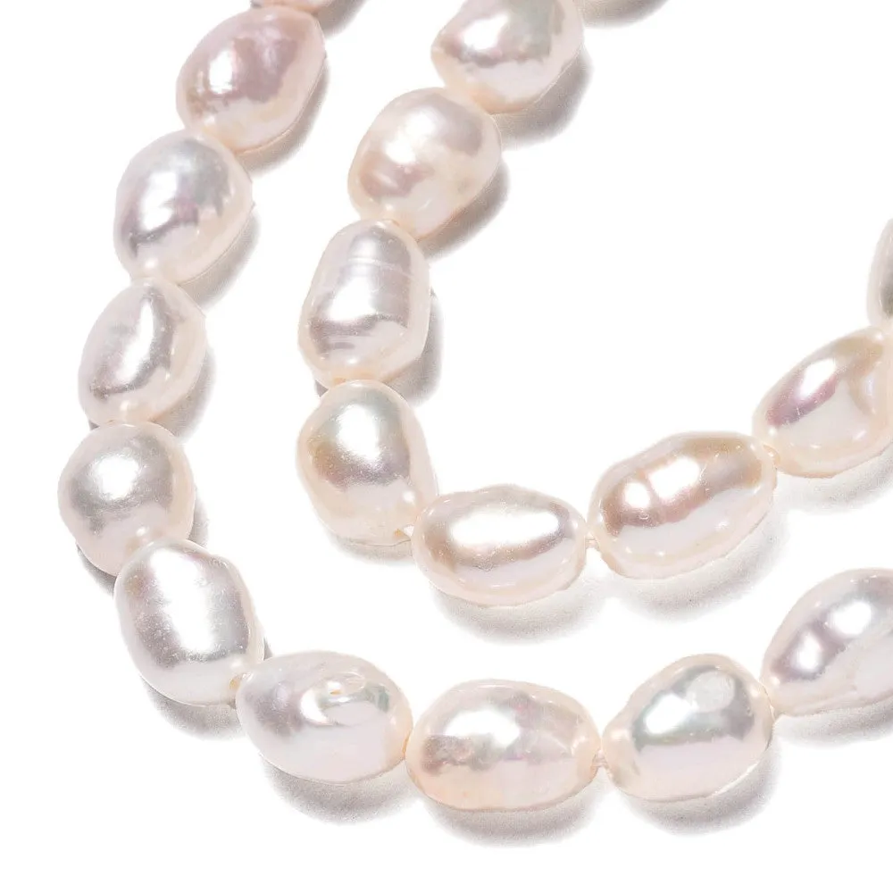 Pearl Beads, Natural, Freshwater, Cultured,Two Sides Polished, Rice, White, 7x5.5mm