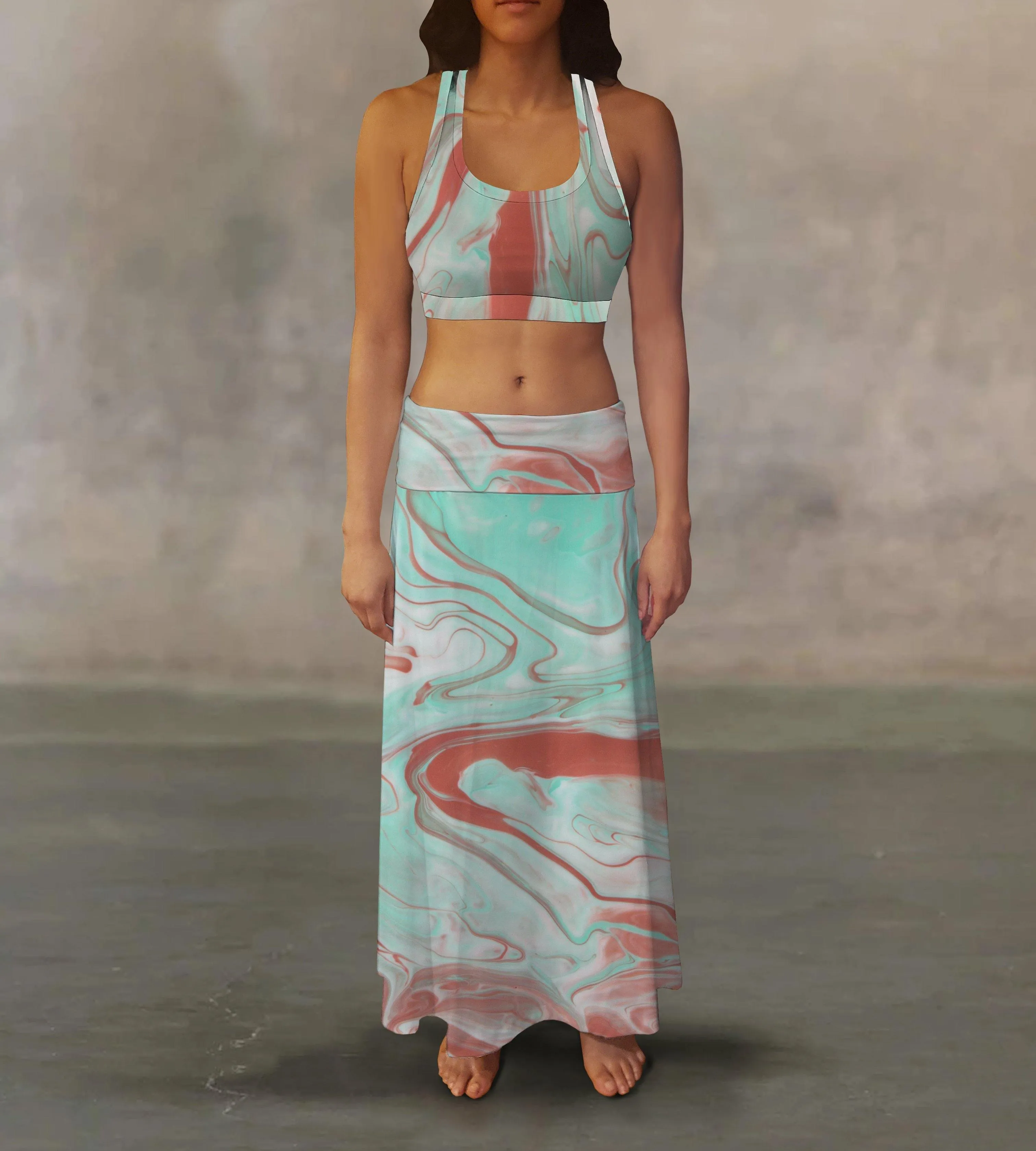 Pink Teal Liquid Maxi Skirt