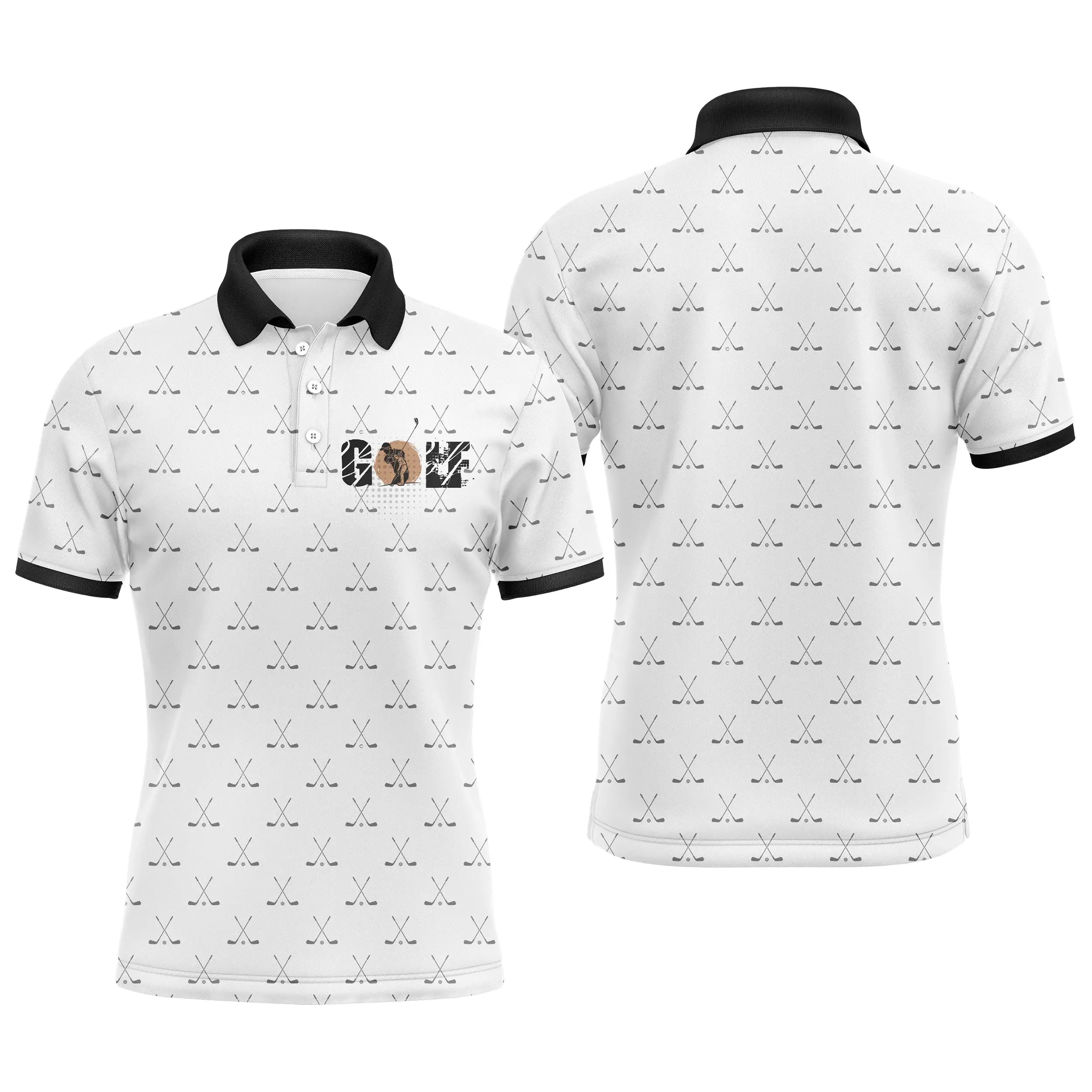 Polo de Golf Blanc et Noir, Polo de Sport, Cadeau Original pour Fans de Golf, Motif Clubs de Golf croisés, Golfeur, Golfeuse - C