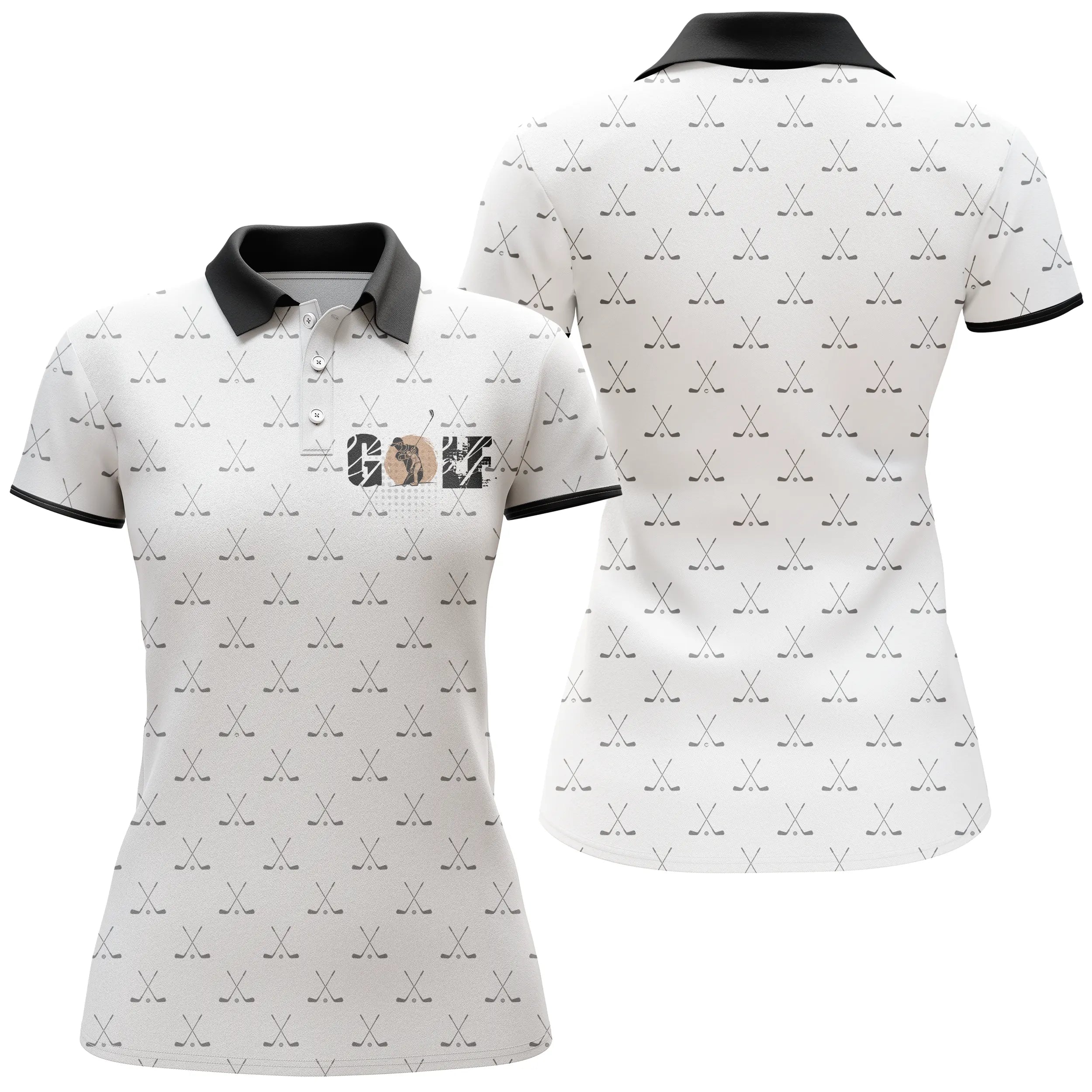 Polo de Golf Blanc et Noir, Polo de Sport, Cadeau Original pour Fans de Golf, Motif Clubs de Golf croisés, Golfeur, Golfeuse - C