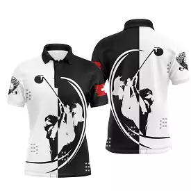 Polo De Golf, Cadeau Original Fans De Golf, Polo de Sport Homme Femme, Drapeau Suisse, Logo de Golf - CTS26052236S