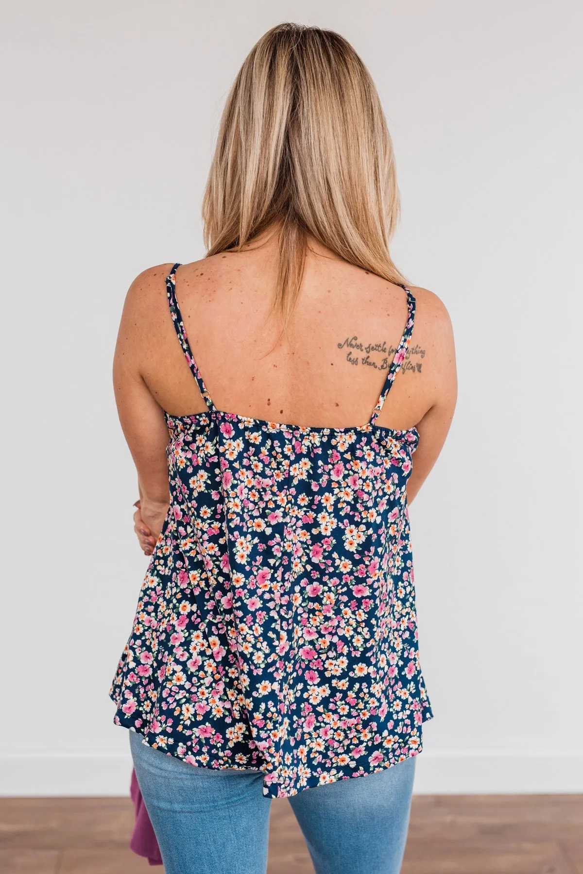 Ready To Blossom Tank Top- Navy