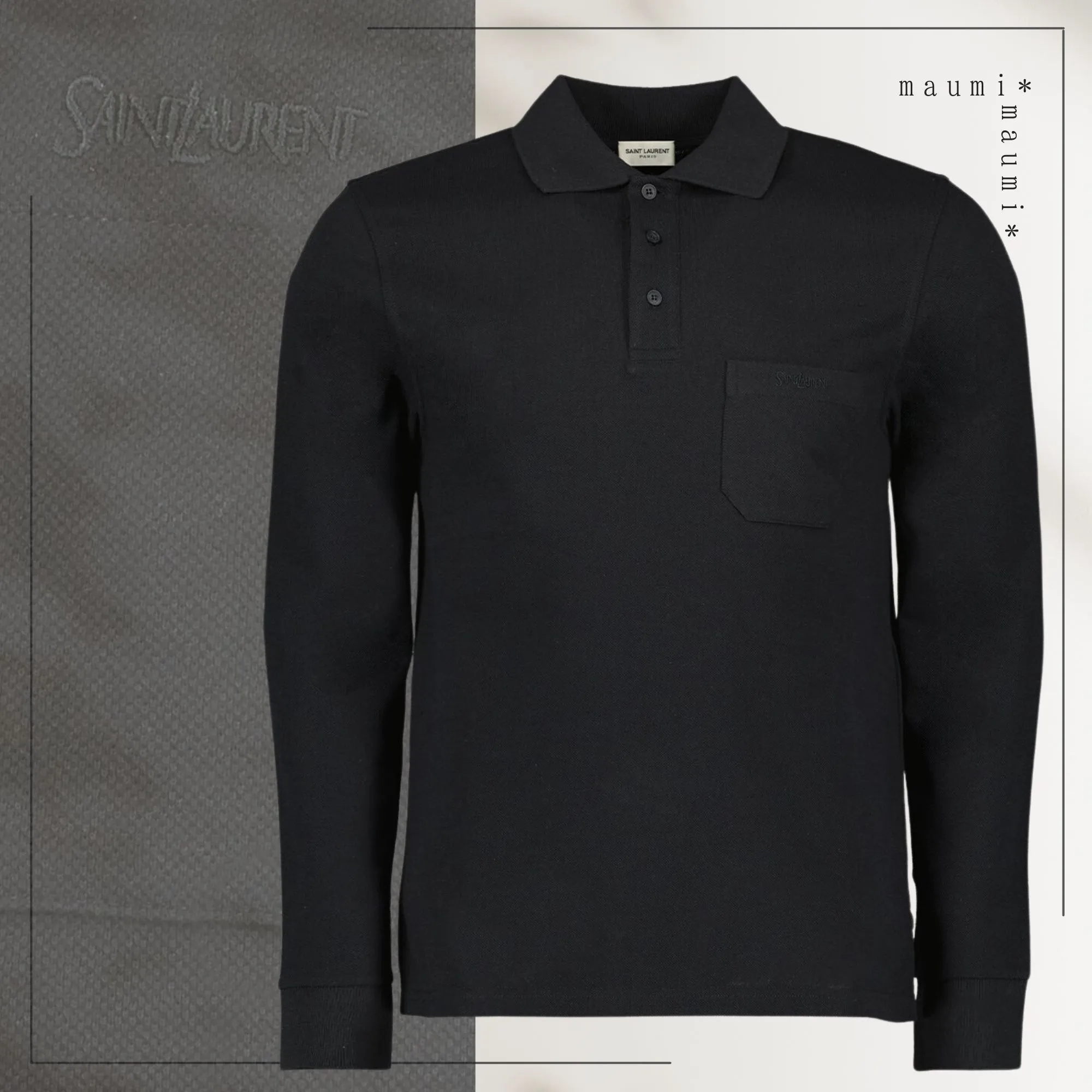 Saint Laurent  |Long Sleeves Plain Cotton Logo Luxury Polos