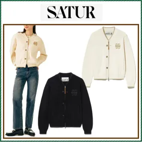 SATUR  |Unisex Street Style Long Sleeves Plain Cotton Logo Cardigans