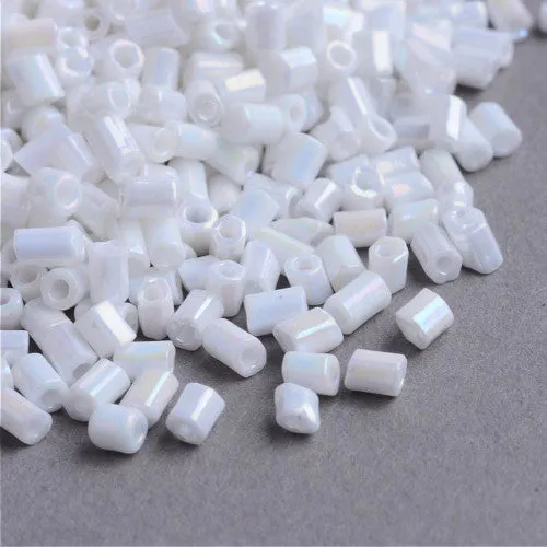 Seed Beads, Glass, Hexagon, Two-Cut, Opaque, AB Color Plated, White, 2-6x2mm