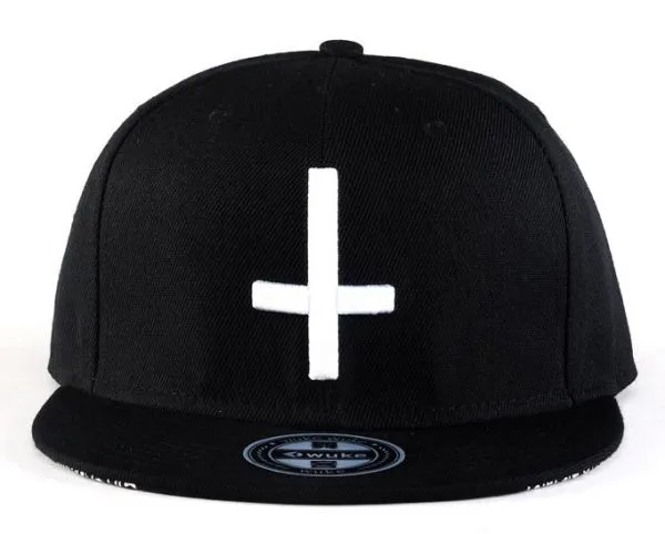 Snapback Baseball Cap Inverted Crucifix Design & Bandana Print on back