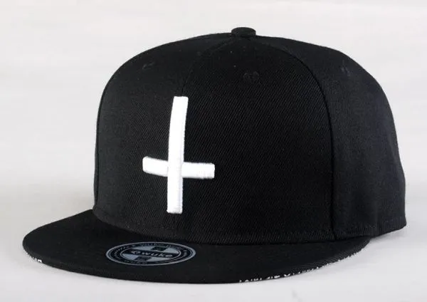 Snapback Baseball Cap Inverted Crucifix Design & Bandana Print on back