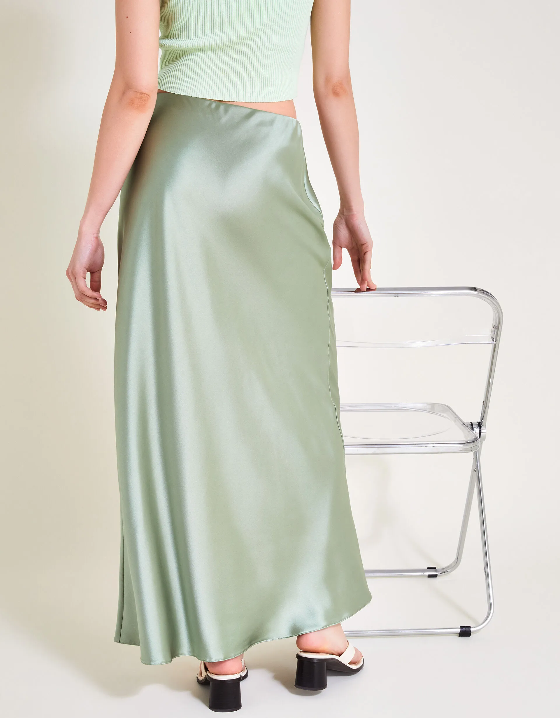 Sofia Satin Maxi Skirt Green