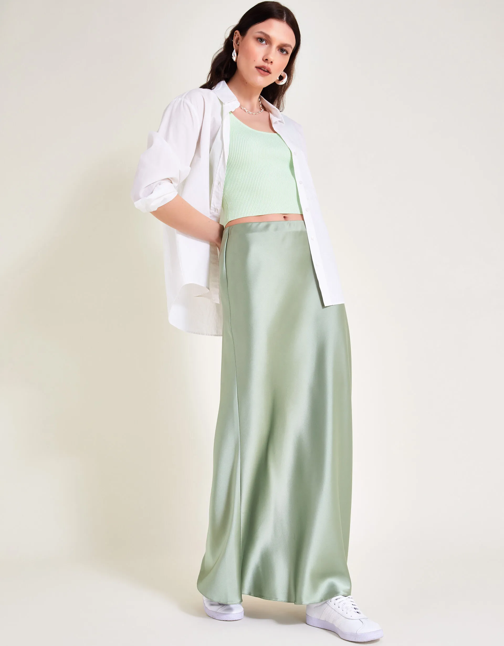 Sofia Satin Maxi Skirt Green