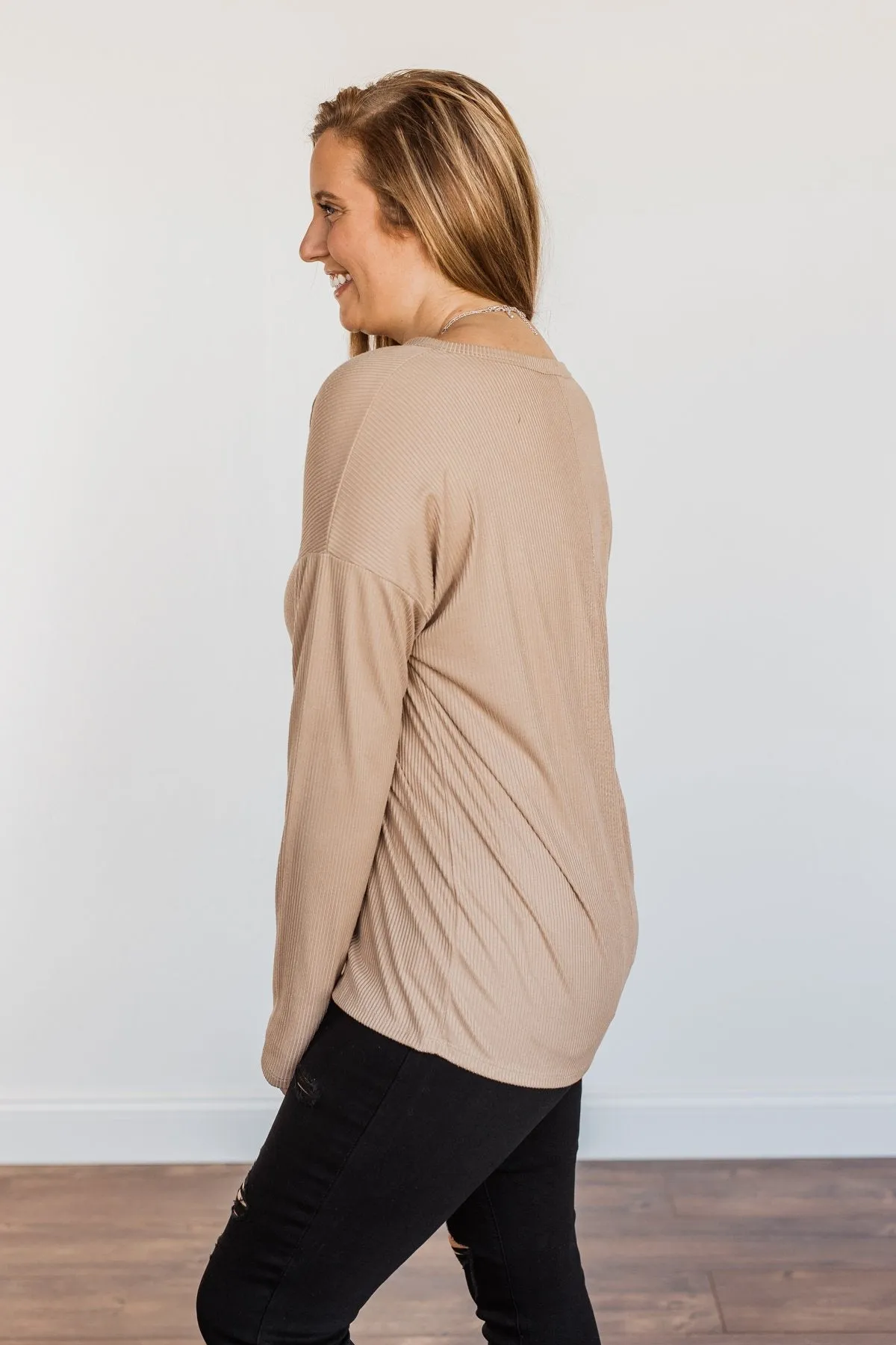 Spice Of Life Criss Cross Ribbed Knit Top- Light Taupe