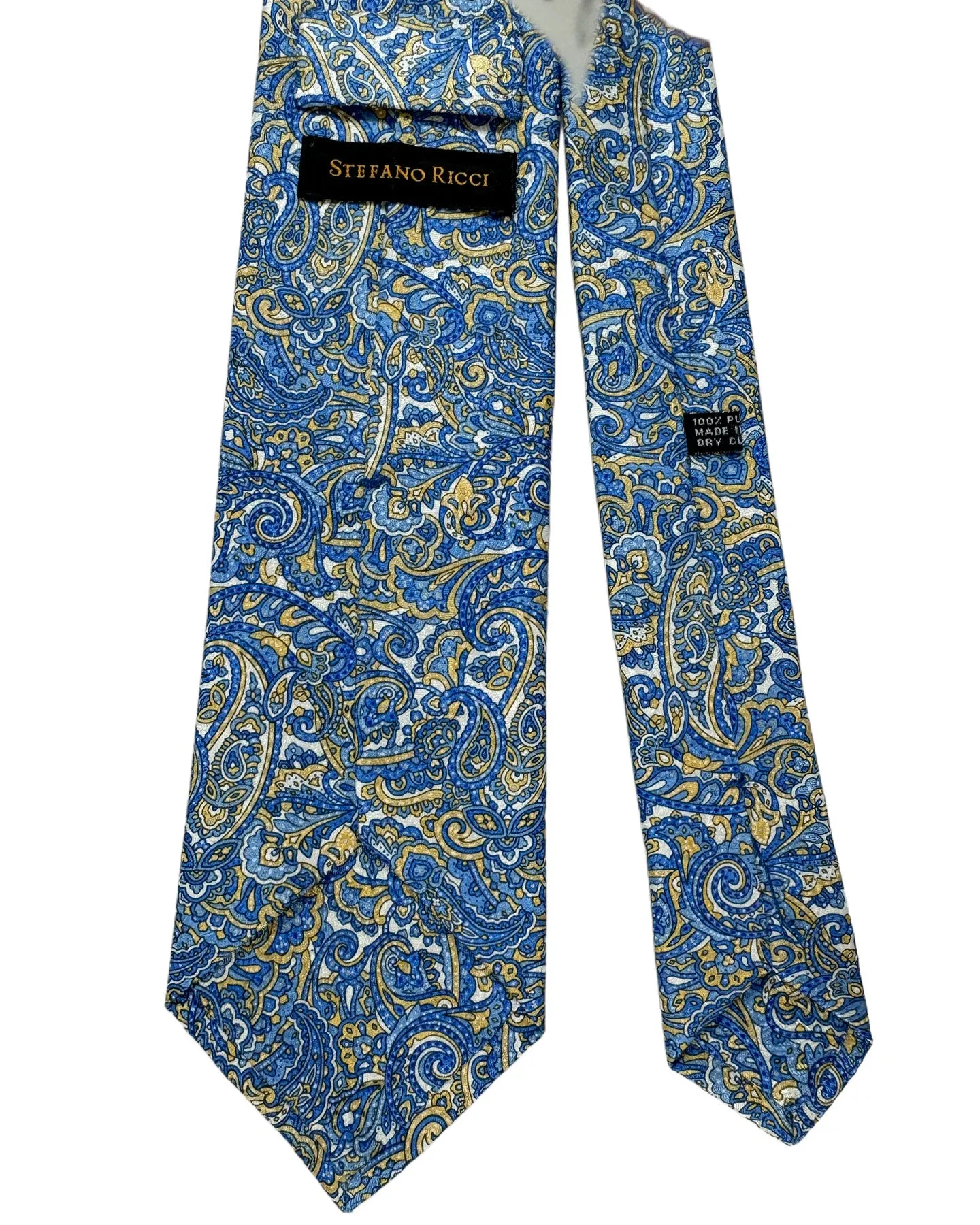 Stefano Ricci Silk Tie Blue Mustard Paisley Design