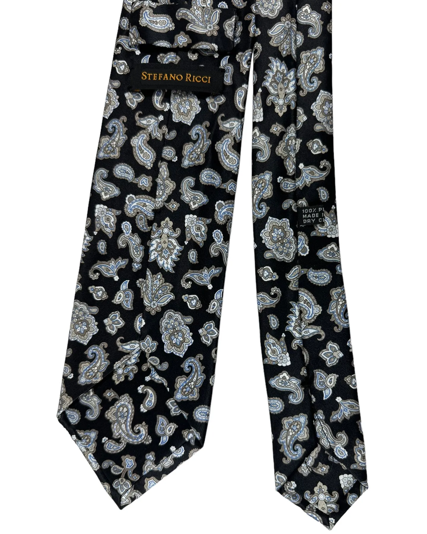 Stefano Ricci Tie Black Taupe Paisley Ornamental Design