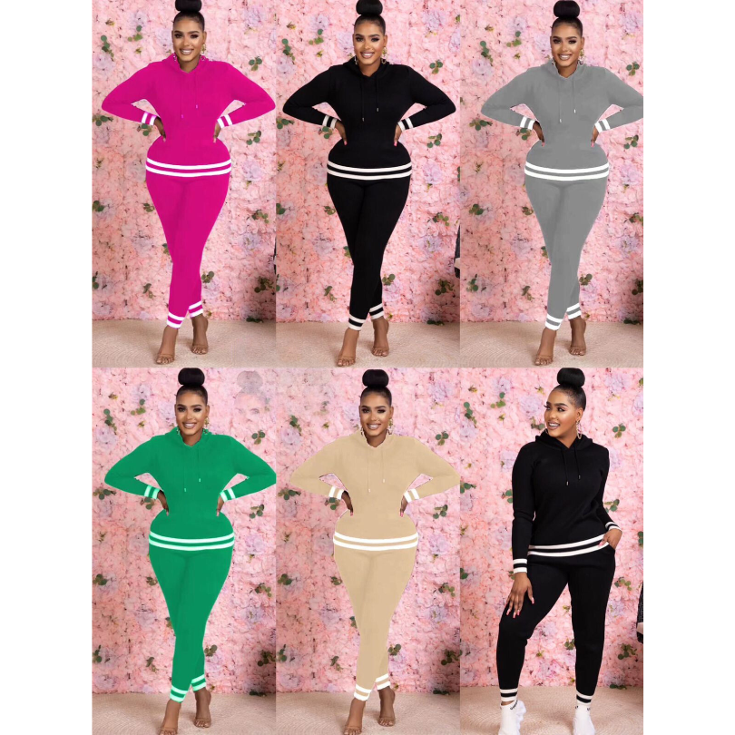 Striped Solid Color Tracksuit Set