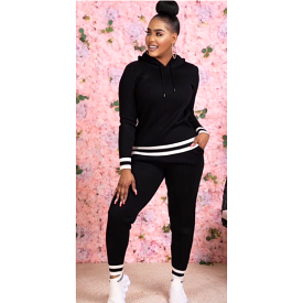 Striped Solid Color Tracksuit Set