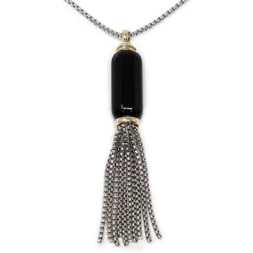 Two Tone GemStone Chain Tassel Pendant Necklace Black