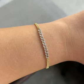 Two Tone Yellow and White Gold Dainty Diamond Cuban Bracelet