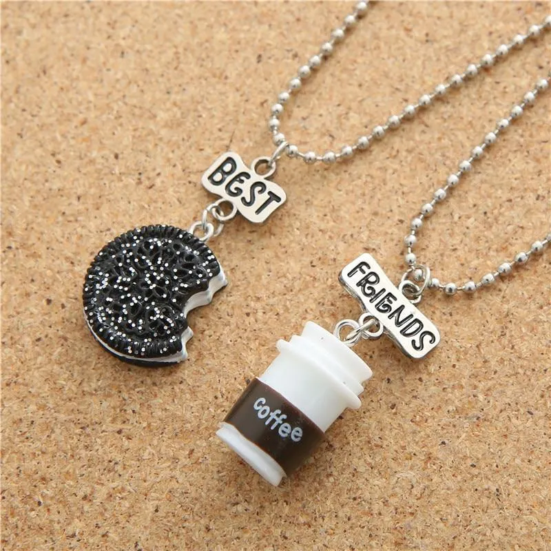 Unisex 2 Pieces Set of Mini Oreo Biscuits and Coffee Pendant Necklace