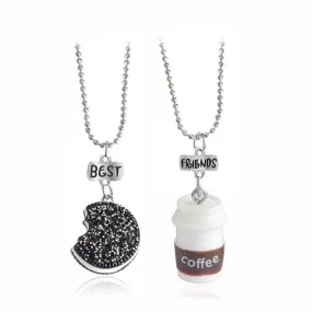 Unisex 2 Pieces Set of Mini Oreo Biscuits and Coffee Pendant Necklace