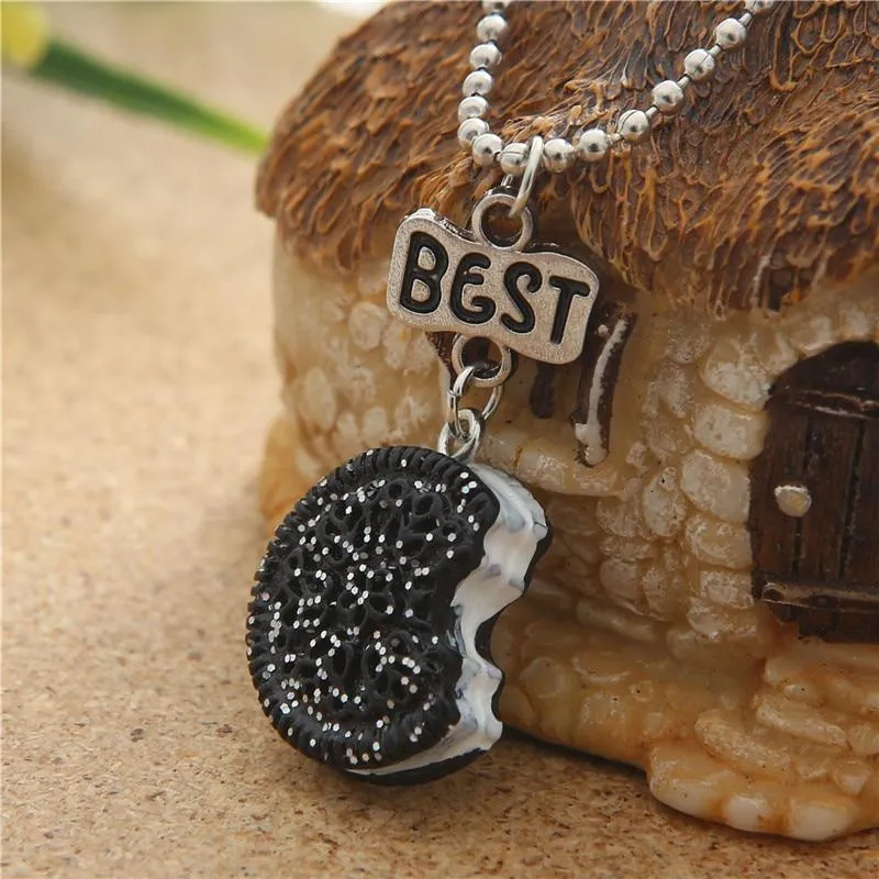 Unisex 2 Pieces Set of Mini Oreo Biscuits and Coffee Pendant Necklace