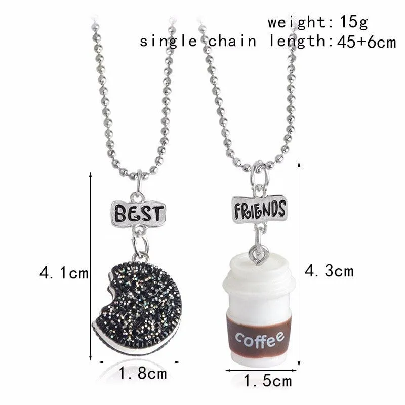 Unisex 2 Pieces Set of Mini Oreo Biscuits and Coffee Pendant Necklace