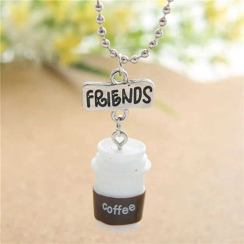 Unisex 2 Pieces Set of Mini Oreo Biscuits and Coffee Pendant Necklace