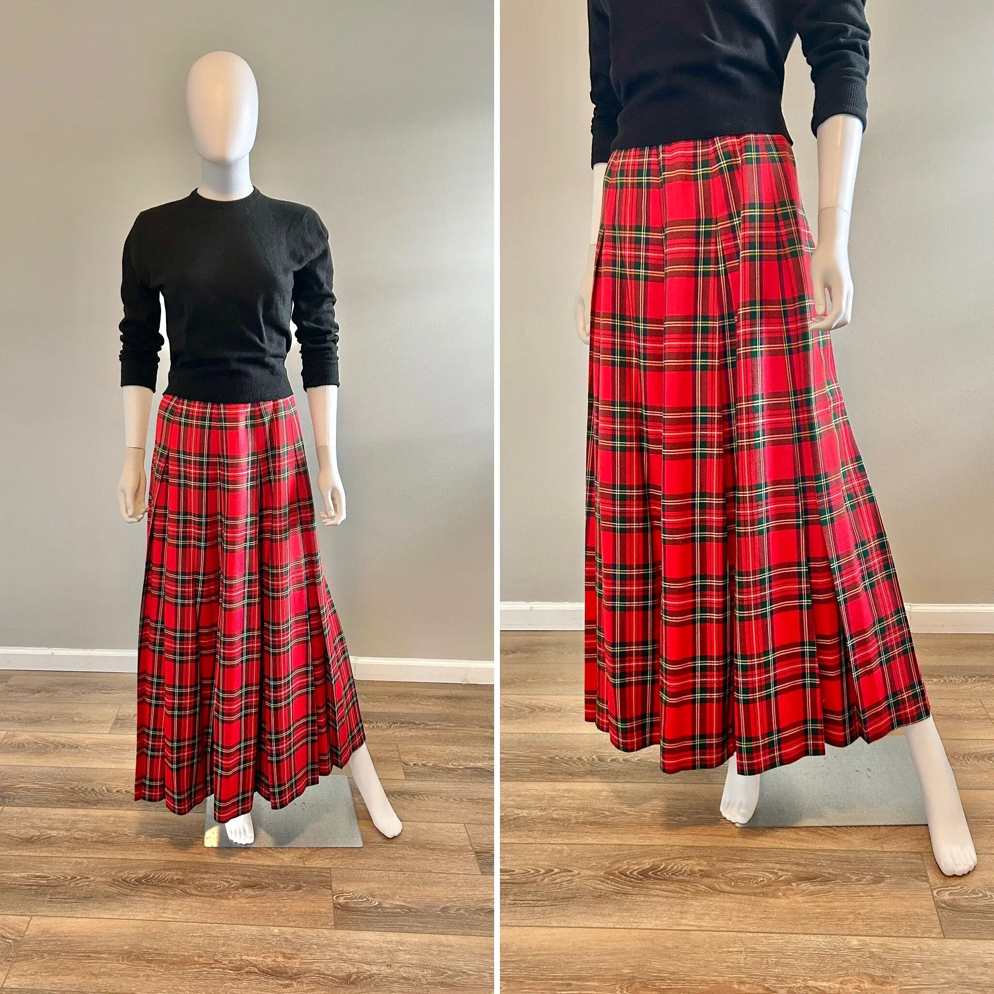 Vintage 1950s Red Tartan Plaid Maxi  / 50s Retro Holiday Skirt / Size XS S