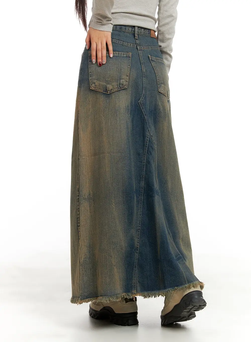 Vintage Washed Denim Maxi Skirt CA415