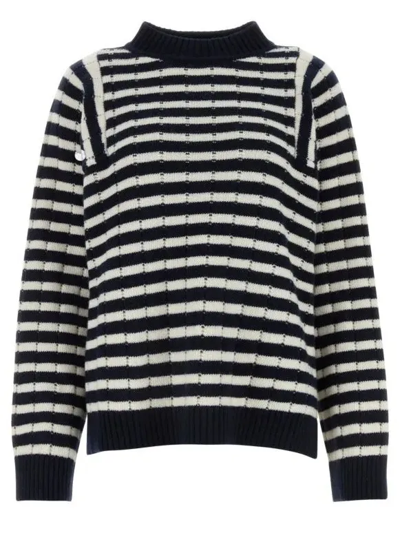 Weekend Max Mara  |Stripes Wool Long Sleeves V-neck & Crew neck