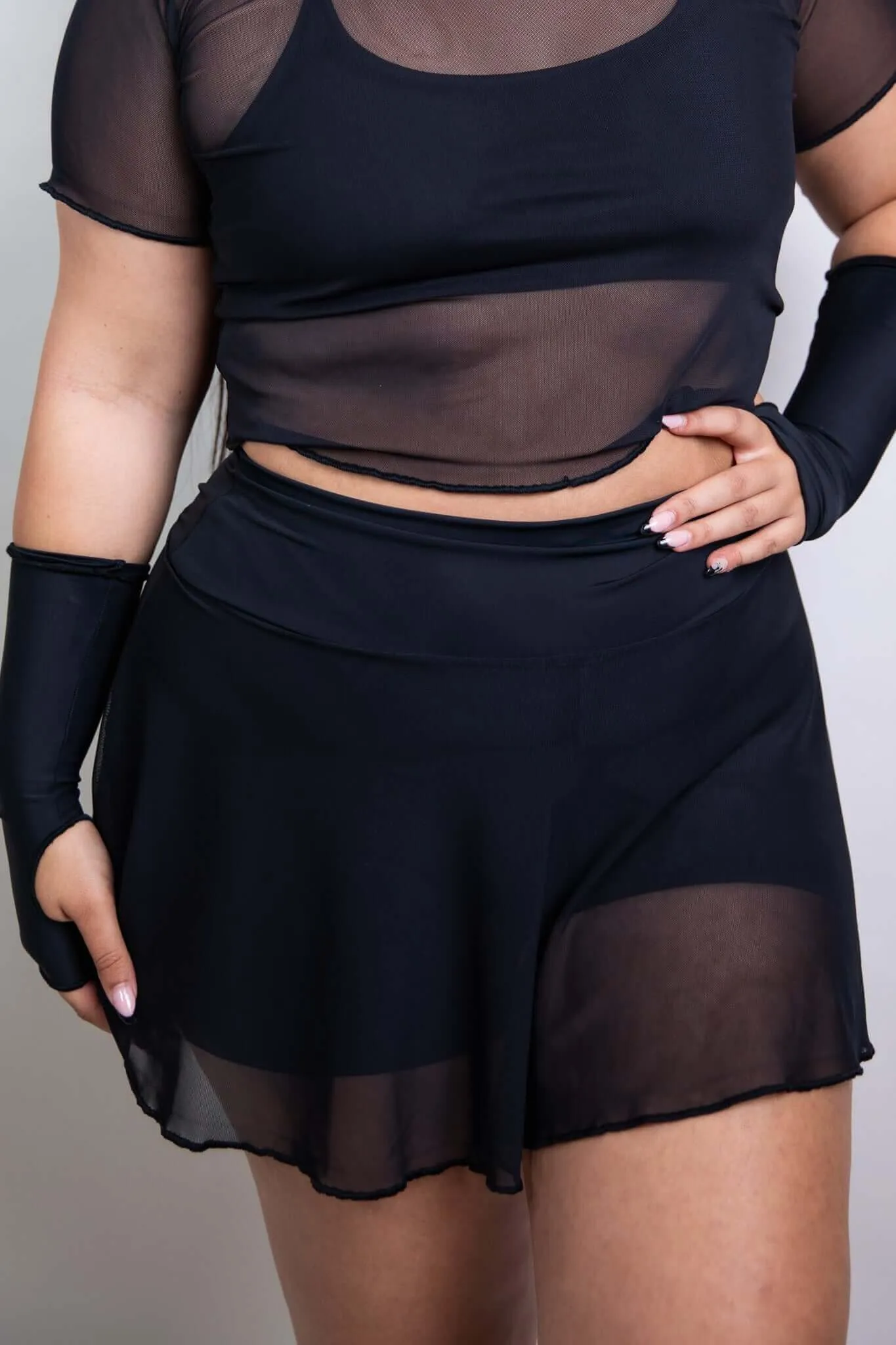 Women's Matte Black Mesh Skort