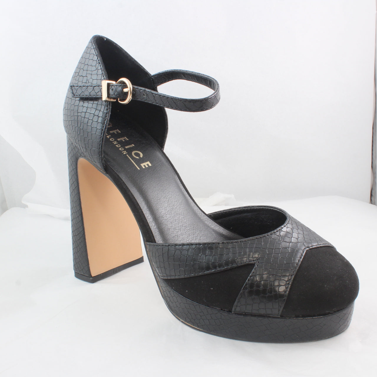 Womens Office Haddie Two Part Platforms Black Snake Mix