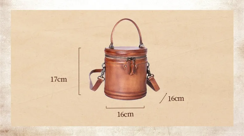 Women's Retro Soft Leather Handmade Small Bucket Messenger Handbag