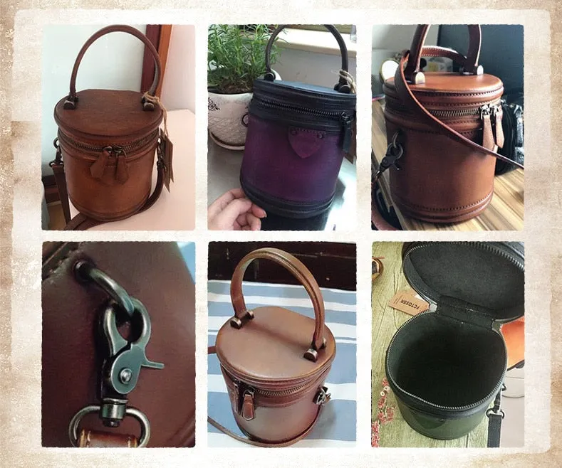 Women's Retro Soft Leather Handmade Small Bucket Messenger Handbag