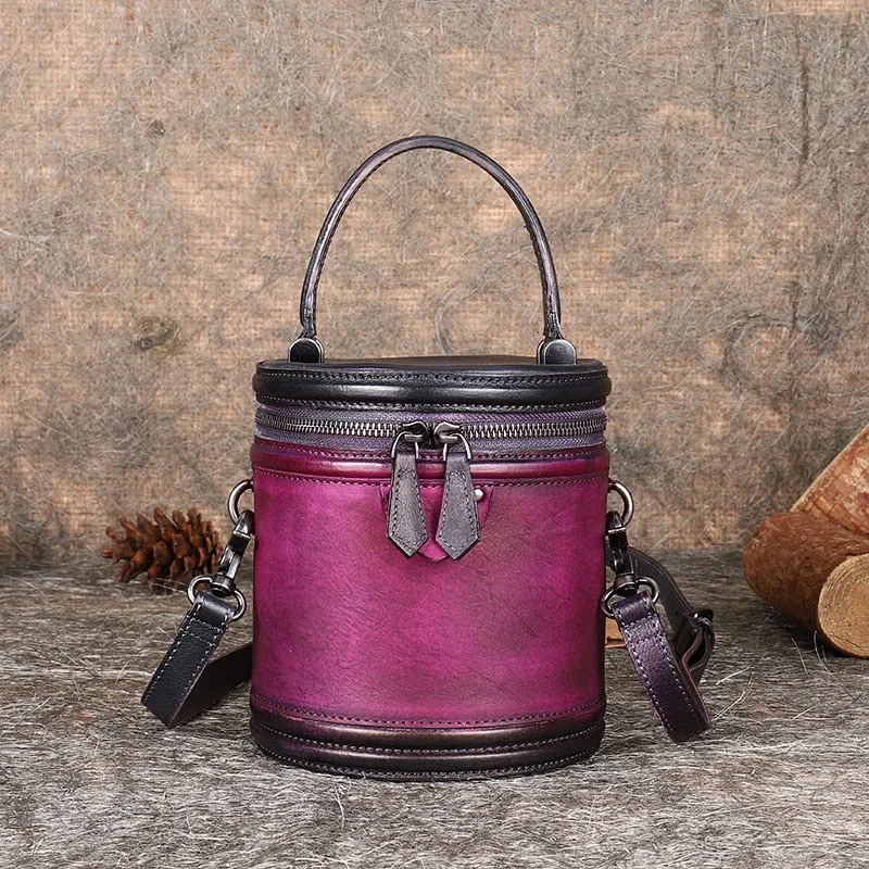 Women's Retro Soft Leather Handmade Small Bucket Messenger Handbag