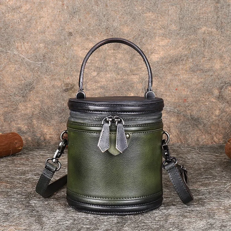 Women's Retro Soft Leather Handmade Small Bucket Messenger Handbag